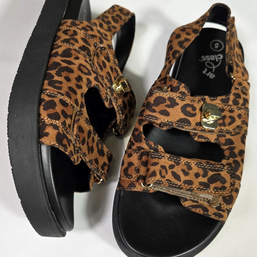 Art Class Leopard Print Platform Sandals Girls Size 5 Big Kid Adjustable Straps